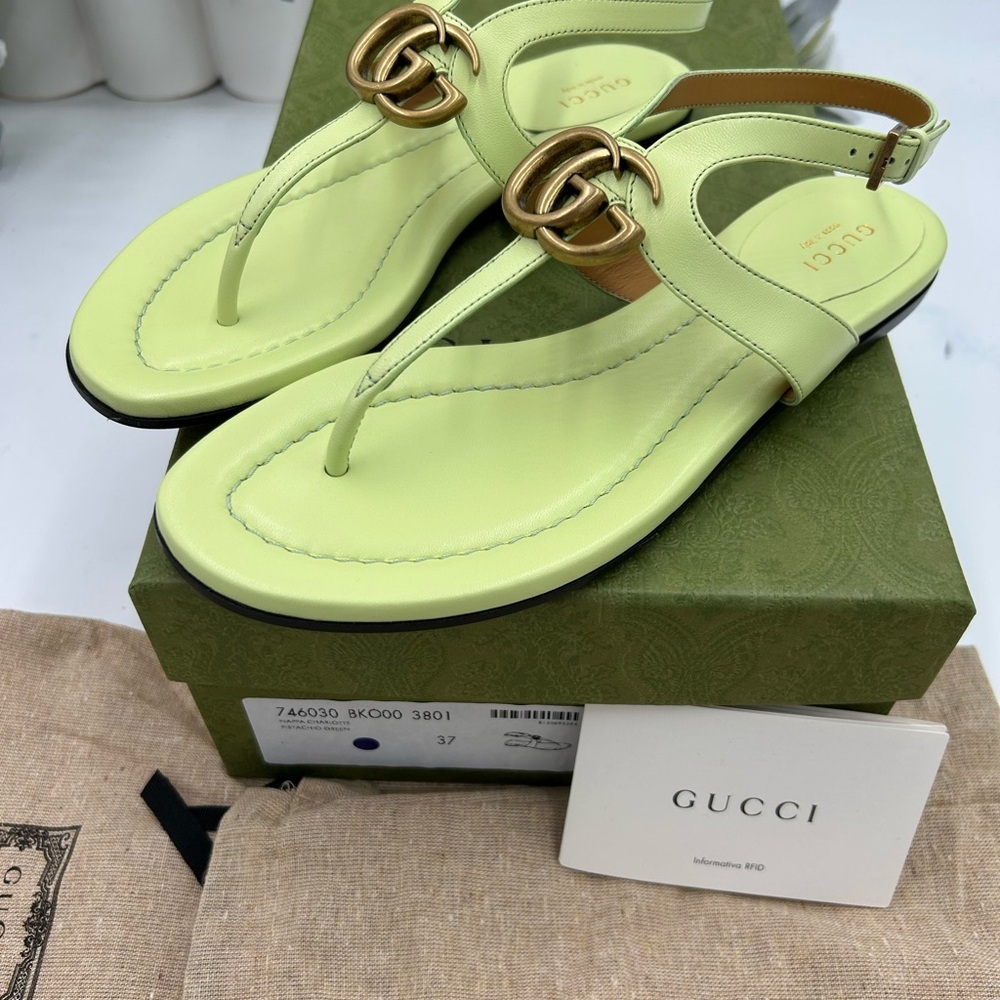 Women's Gucci, GG Marmont , leather thong, sandals, pistachio size 37 made Italy - Picture 8 of 8